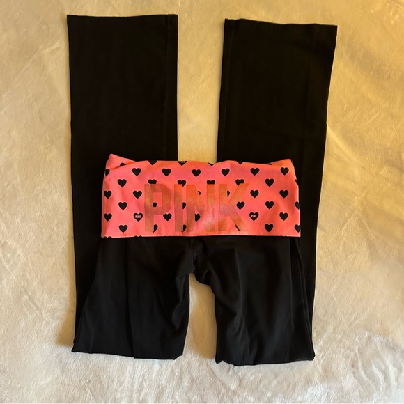 Victoria's Secret Pants - Victoria's Secret Black Leggings with Pink Heart Waistband